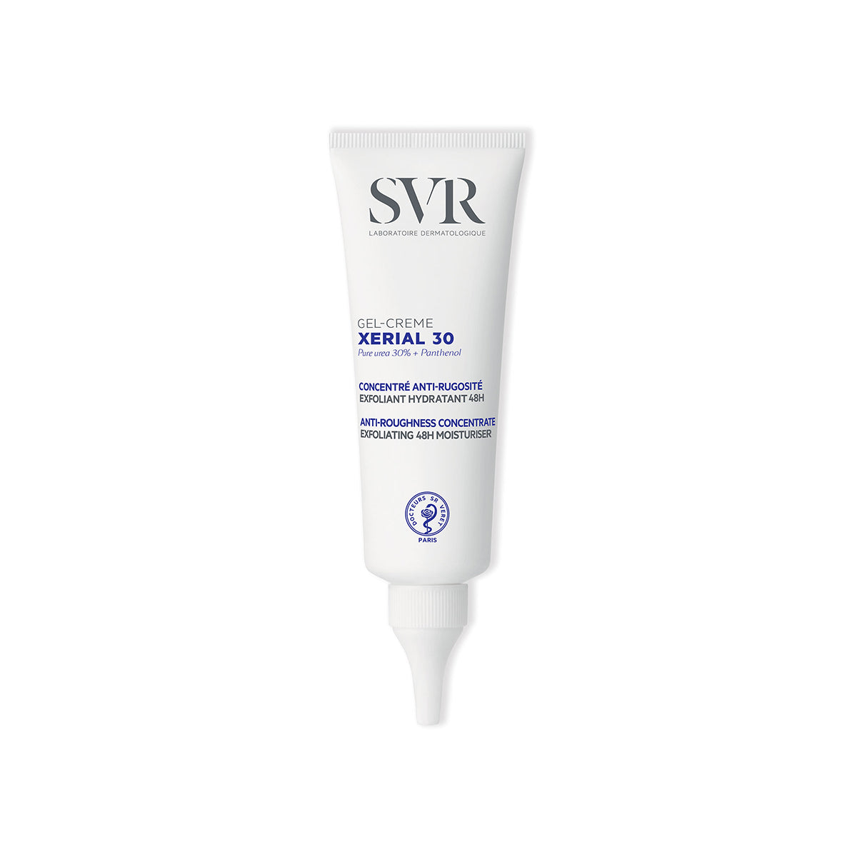 Tube blanc SVR XERIAL 30 Gel-Crème avec bouchon à vis, concentré anti-rugosités hydratant 48h, format 75ml.